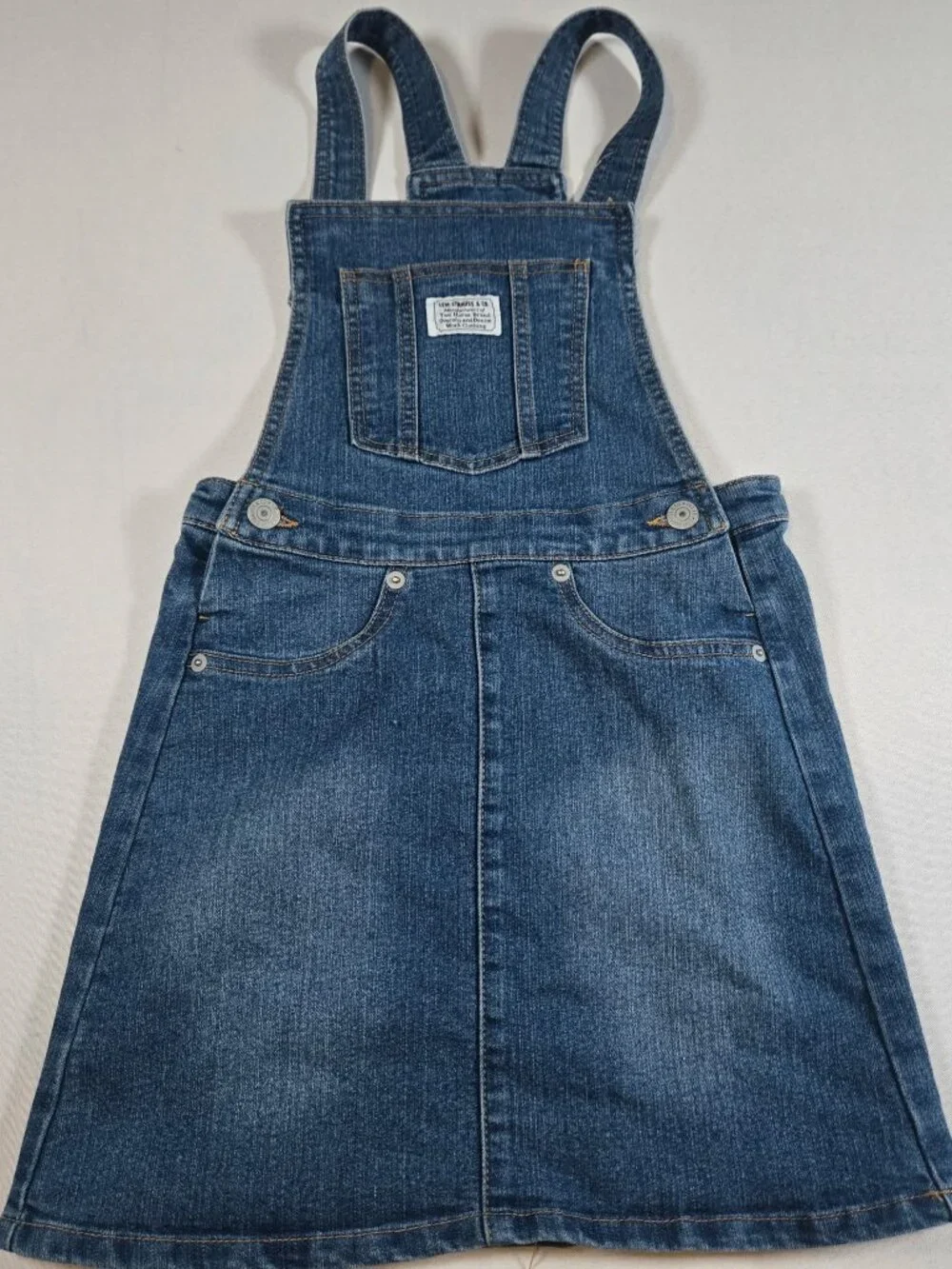 Levi’s Girls Size 8 Denim Overall Dress Blue Jean Jumper Pinafore Stretch